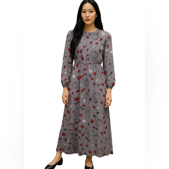 Diane Von Furstenberg Lavender Floral Long Sleeve Maxi Dress Women’s 12 - Picture 1 of 11